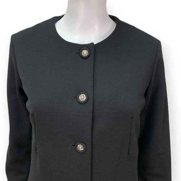 Vintage 60s Toni Todd Drop Waist Button Front Black Dress Jacket Size S - Picture 3 of 10